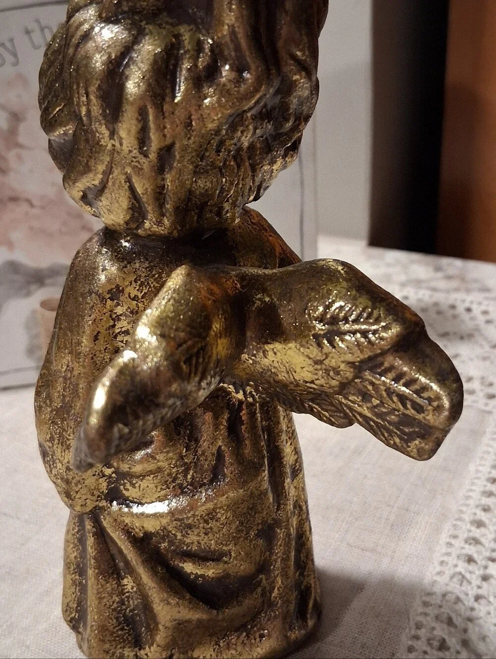 VTG Angel Cherub Figurine Statue Molded Plaster/Resin Gold Gilt Christmas Decor
